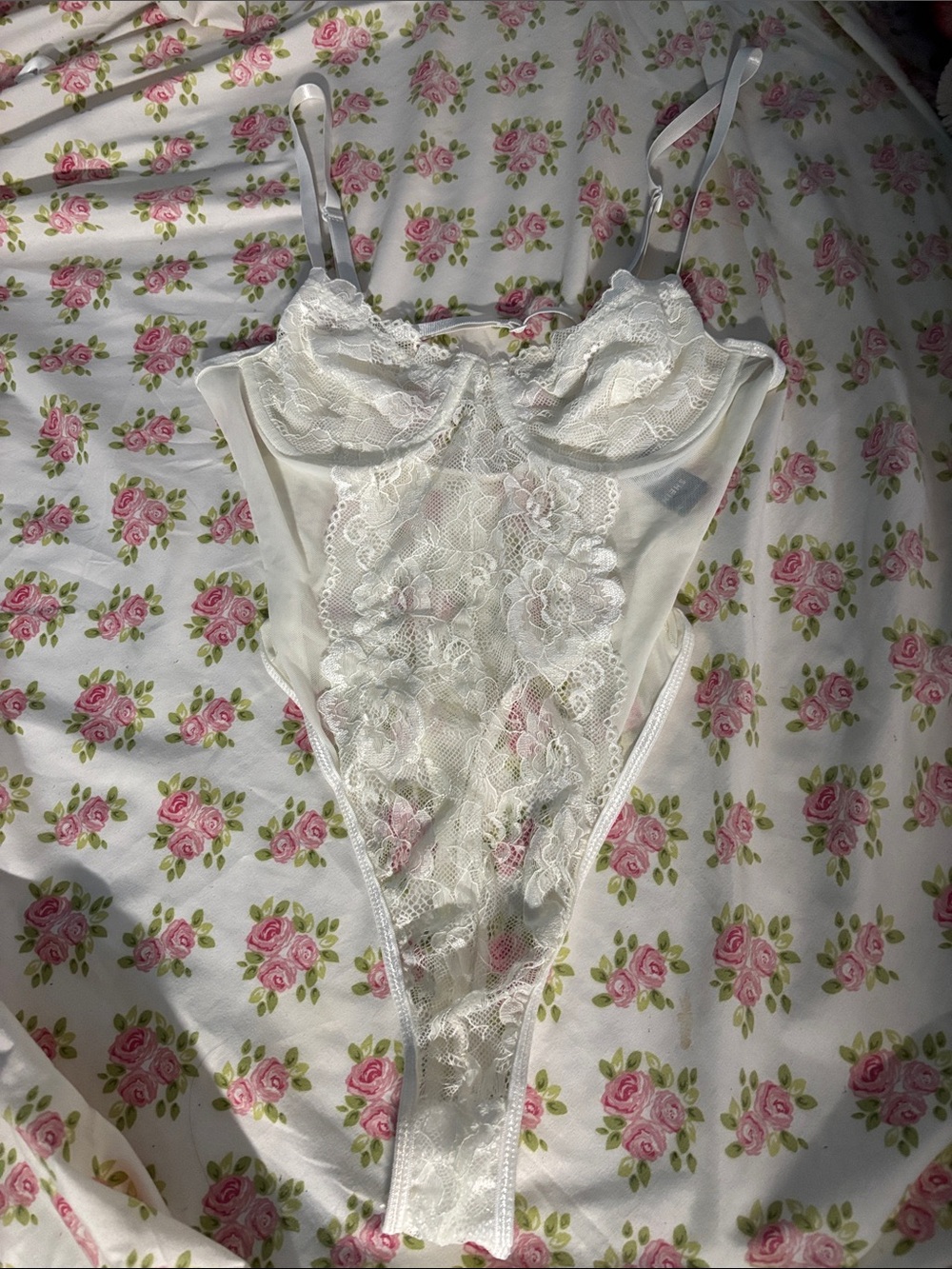 SHEIN sheer lace white bodysuit 🕊️